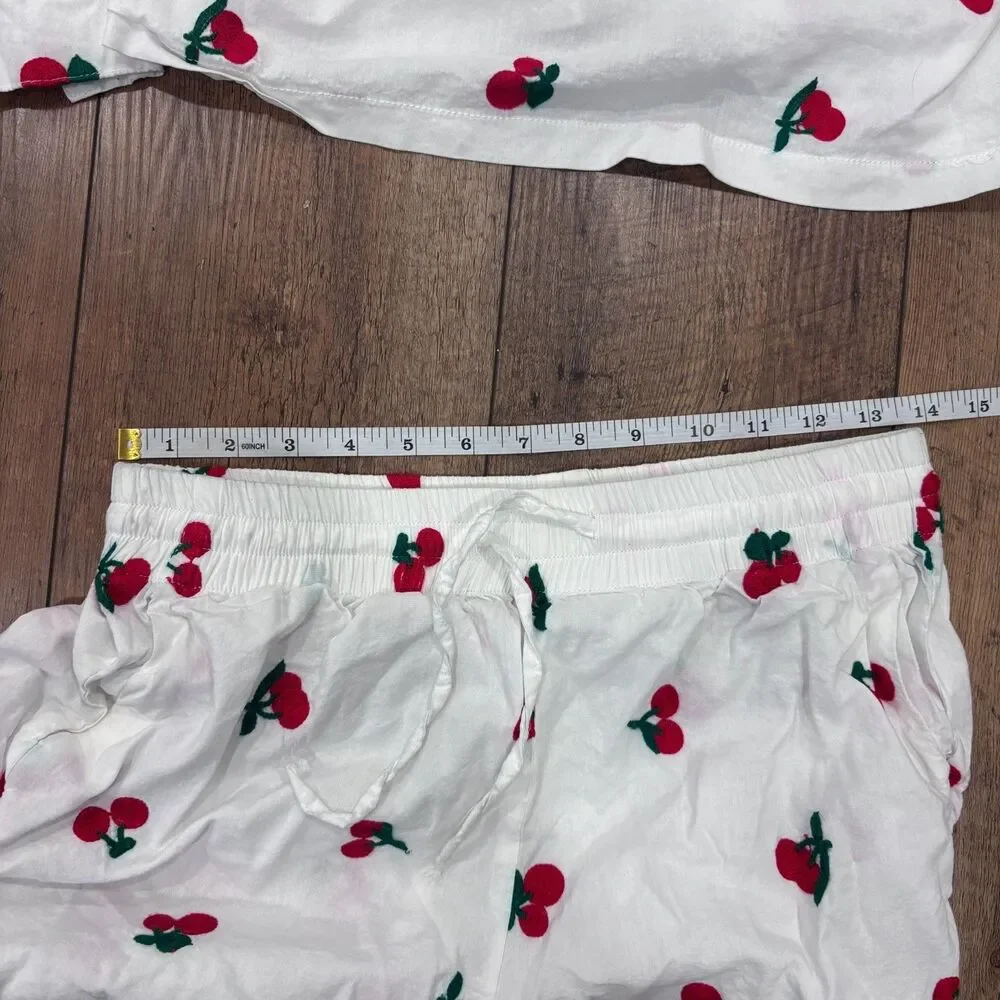 Lizette Collection Cherry Sleepwear Set Long Sleeve w/ Matching Shorts Sz Large